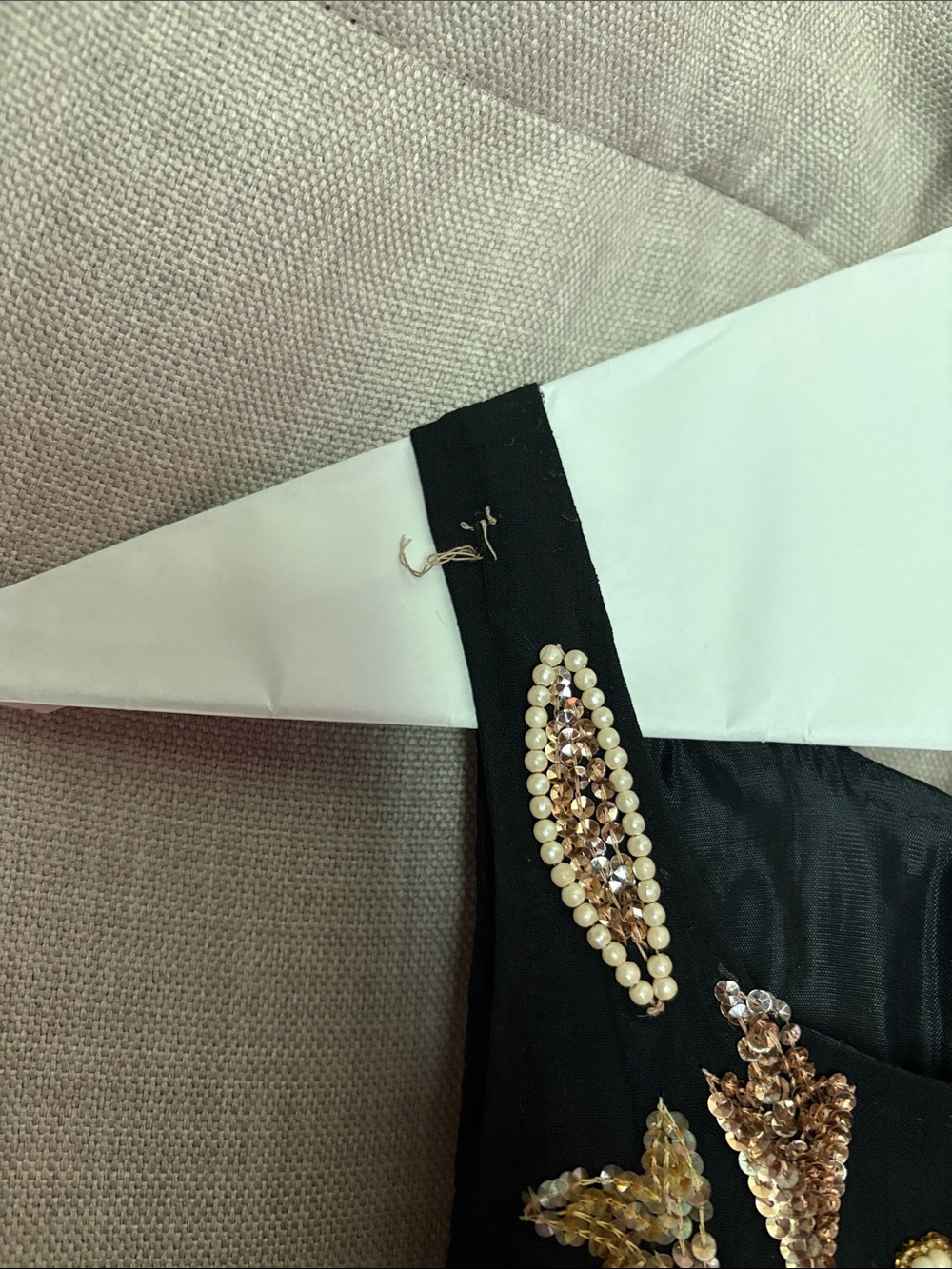 Vintage Black Mini Dress with Gold and Pearl Embellishment - Picture 9 of 12